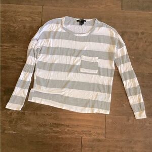 Forever 21 Gray White Cropped Striped Sweater Slouchy Oversized Fit S
